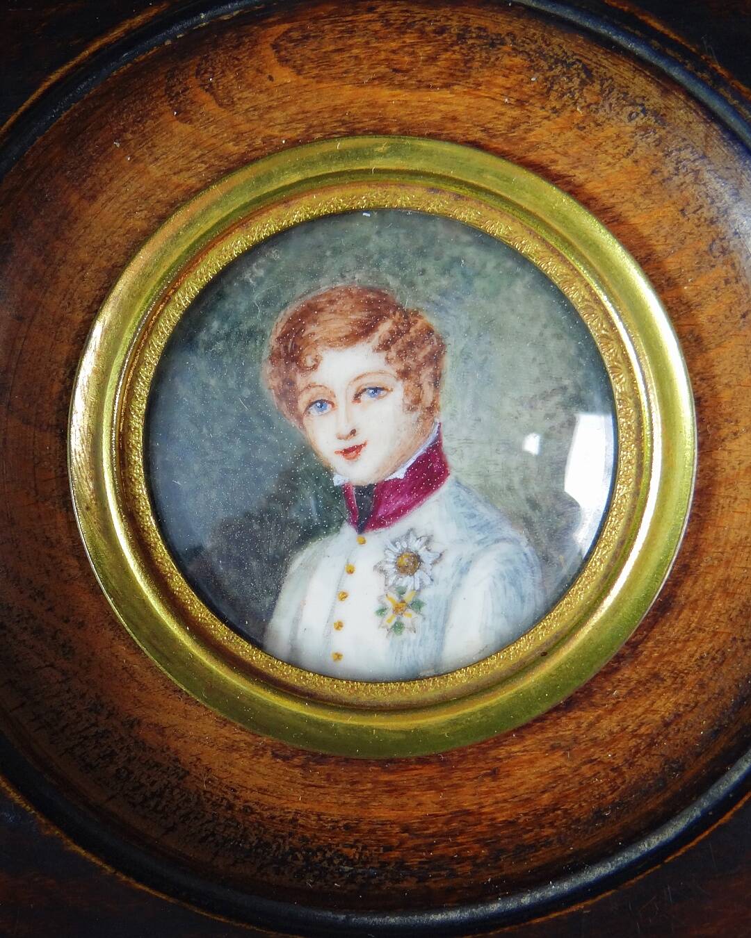 Portrait miniature Tondo Napoléon II officier gouache peint à la main XIXè
