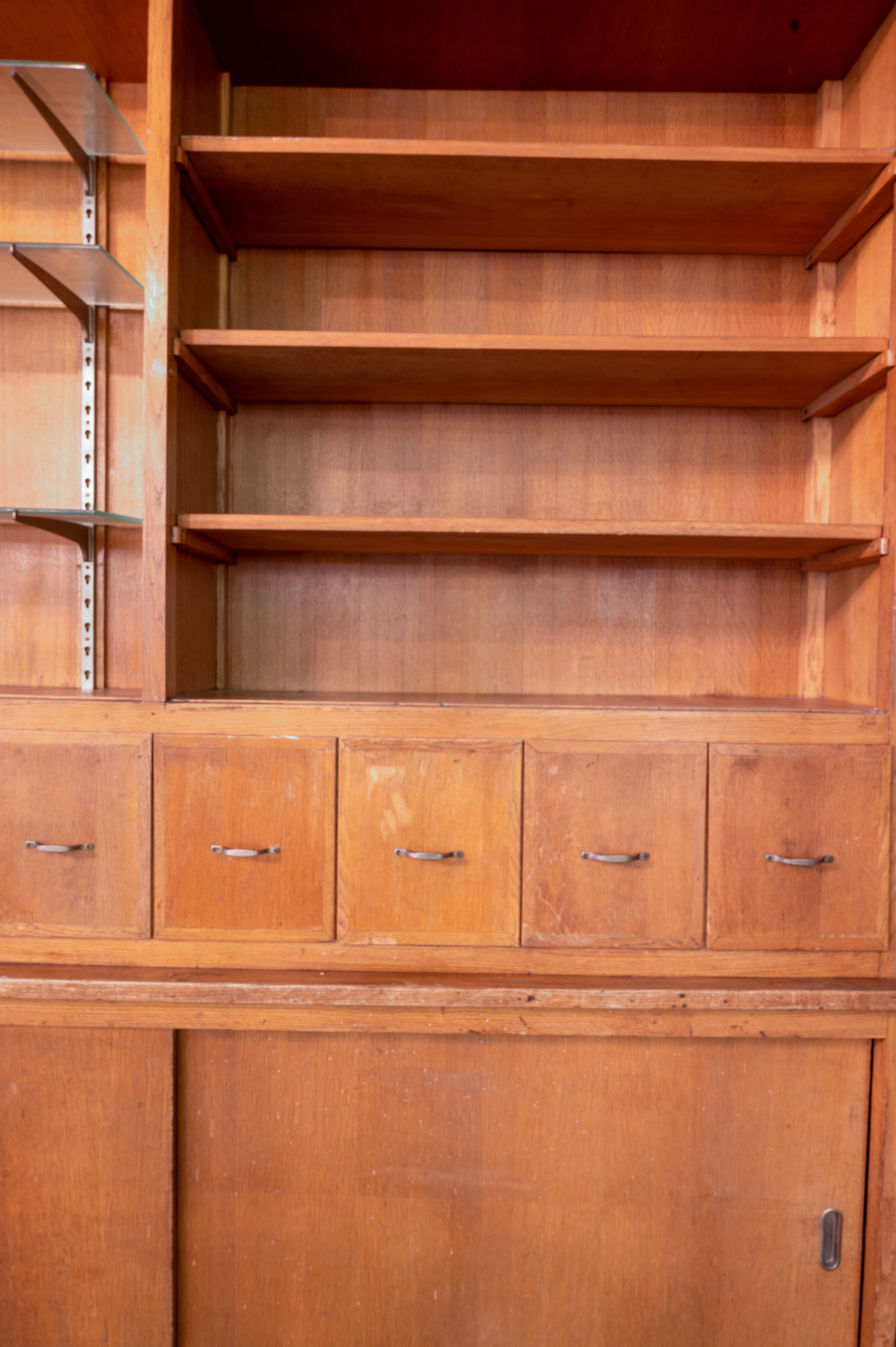 Vintage haberdashery grocery cabinet old shop interior, 1950s