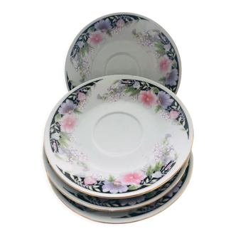 4 saucers lavender flowers 1980