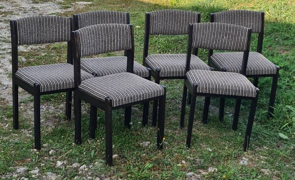 Chaises baumann vintage des années 60 tapissées. ensemble de 6 chaises anciennes estampillées bauman