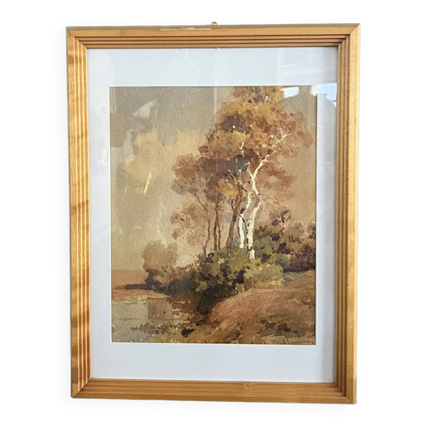 Aquarelle paysage fin XIXème, Bakhuijzen van de sande