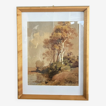 Aquarelle paysage fin XIXème, Bakhuijzen van de sande