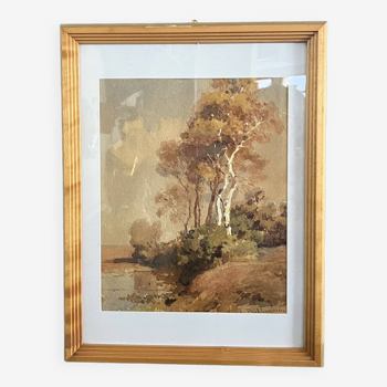 BAKHUIJZEN VAN DE SANDE, Watercolor landscape late 19th century