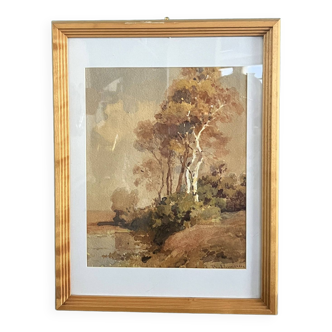 Aquarelle paysage fin XIXème, Bakhuijzen van de sande