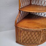 Vintage corner bookcase in bamboo and rattan 1960s
