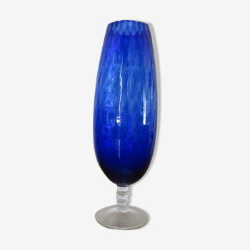 Vase Italy en verre texturé bleu années 60/70