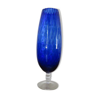 Vase Italy en verre texturé bleu années 60/70