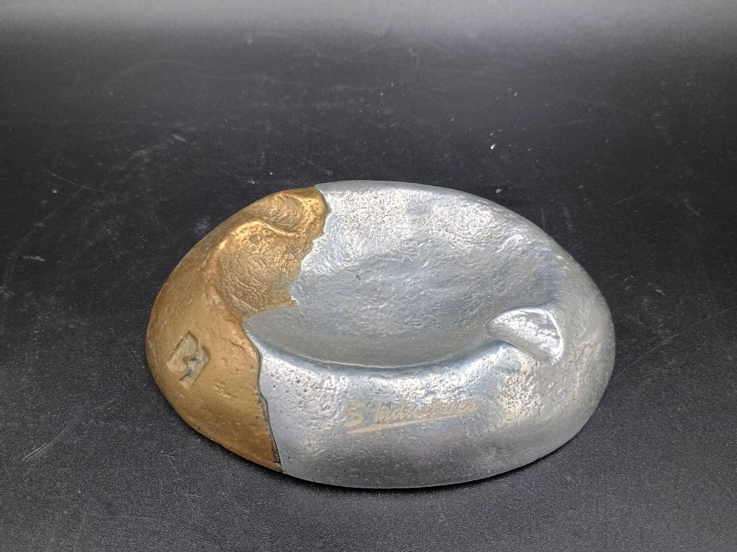 Brutalist Ashtray by Arte3 1980 Spain In Bronze and Silver Metal