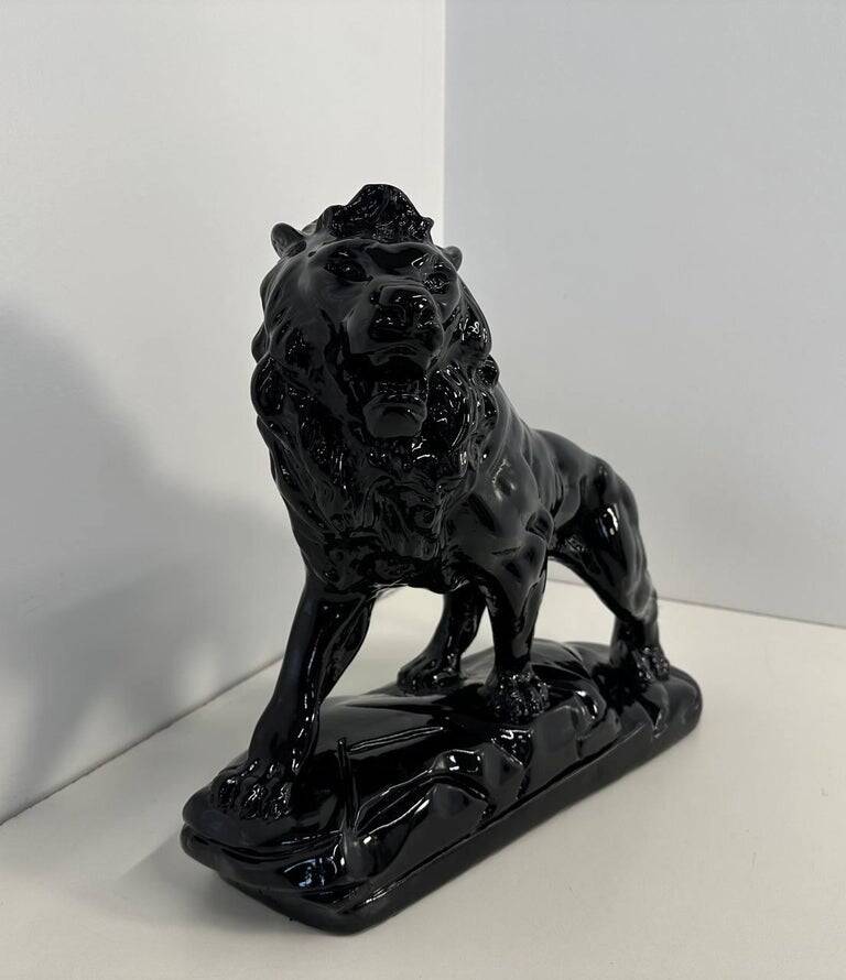 Polished Black Terracotta Lion Art Deco Italian, 1930s