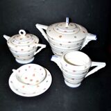 ART DECO Tea Service Teapot + 10 cups in Limoges porcelain CHAPUS fils 1930