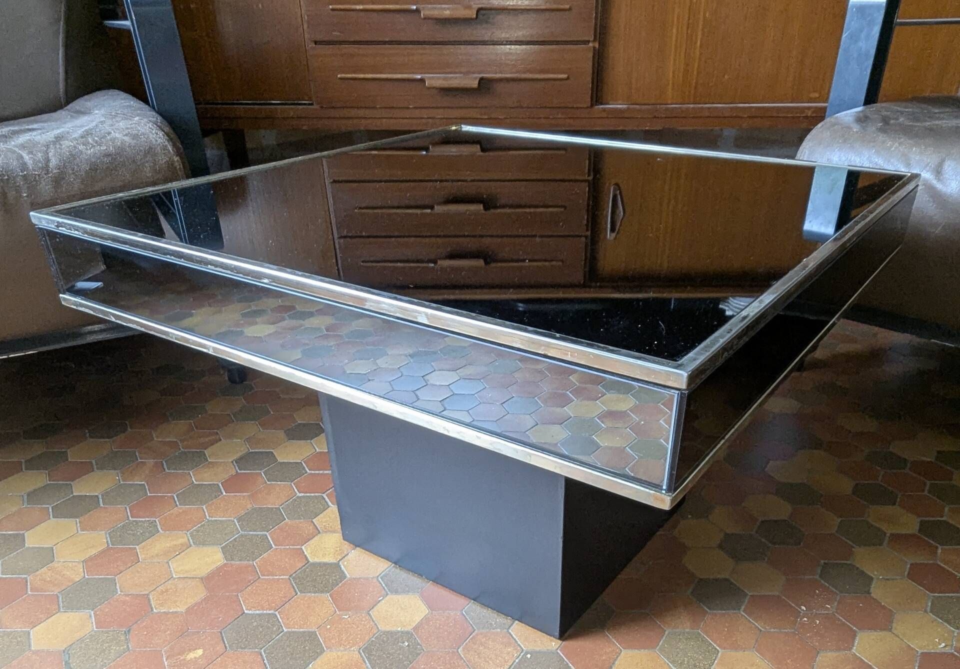 Vintage square coffee table cidue – italy, 1970 (willy rizzo style)