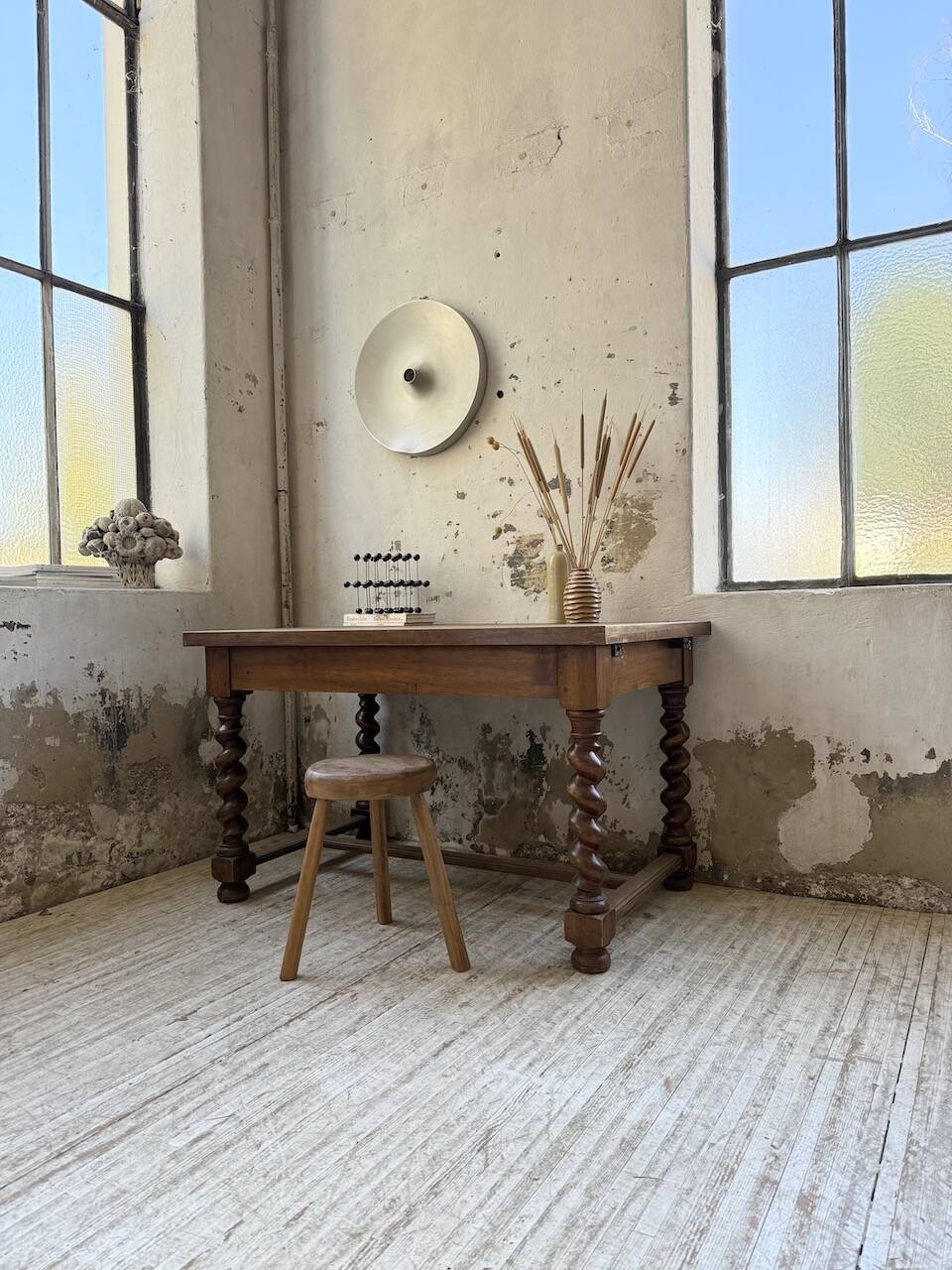 Paneled walnut desk with turned legs, 1900