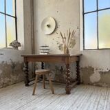 Paneled walnut desk with turned legs, 1900