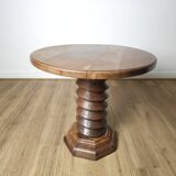Brutalist side table in solid oak, circa 1950.