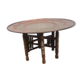 Moroccan copper table on wooden base