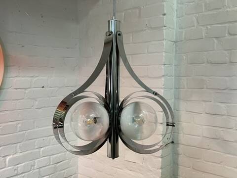 Vintage Space Age chrome and glass chandelier from the 1970s.