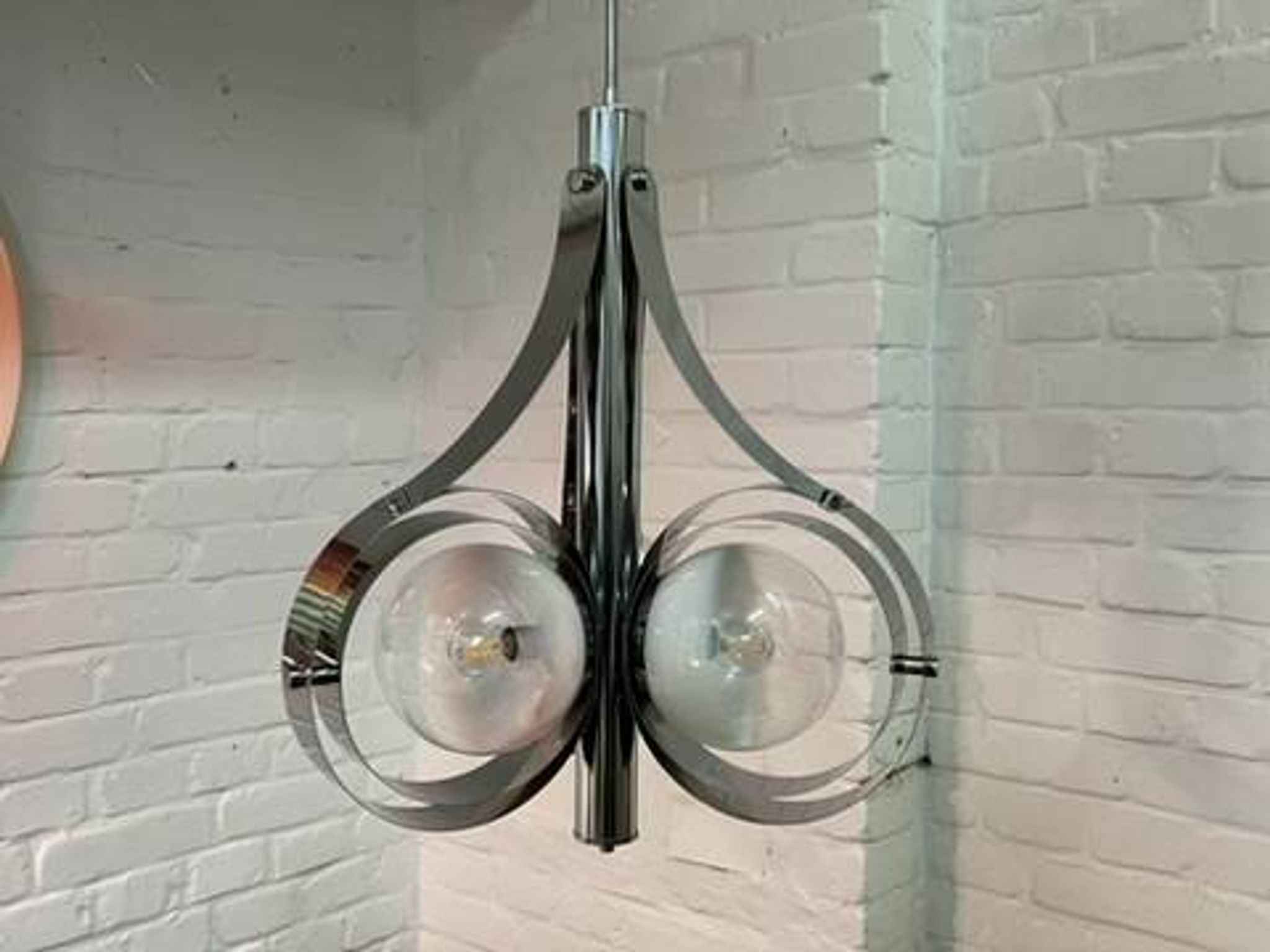 Vintage Space Age chrome and glass chandelier from the 1970s.