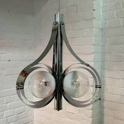 Vintage Space Age chrome and glass chandelier from the 1970s.