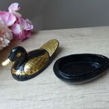Vintage Boite Canard, trinket box, black and gold duck box