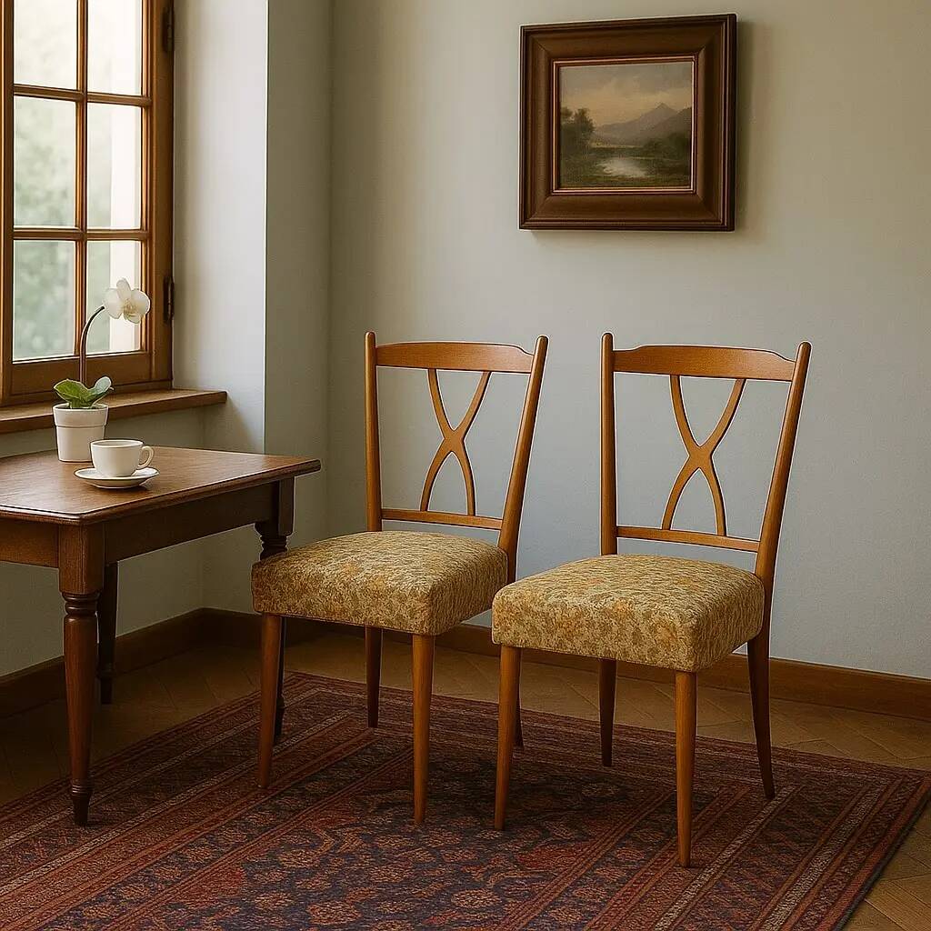 Chaises en hêtre et tissu, années 50-60