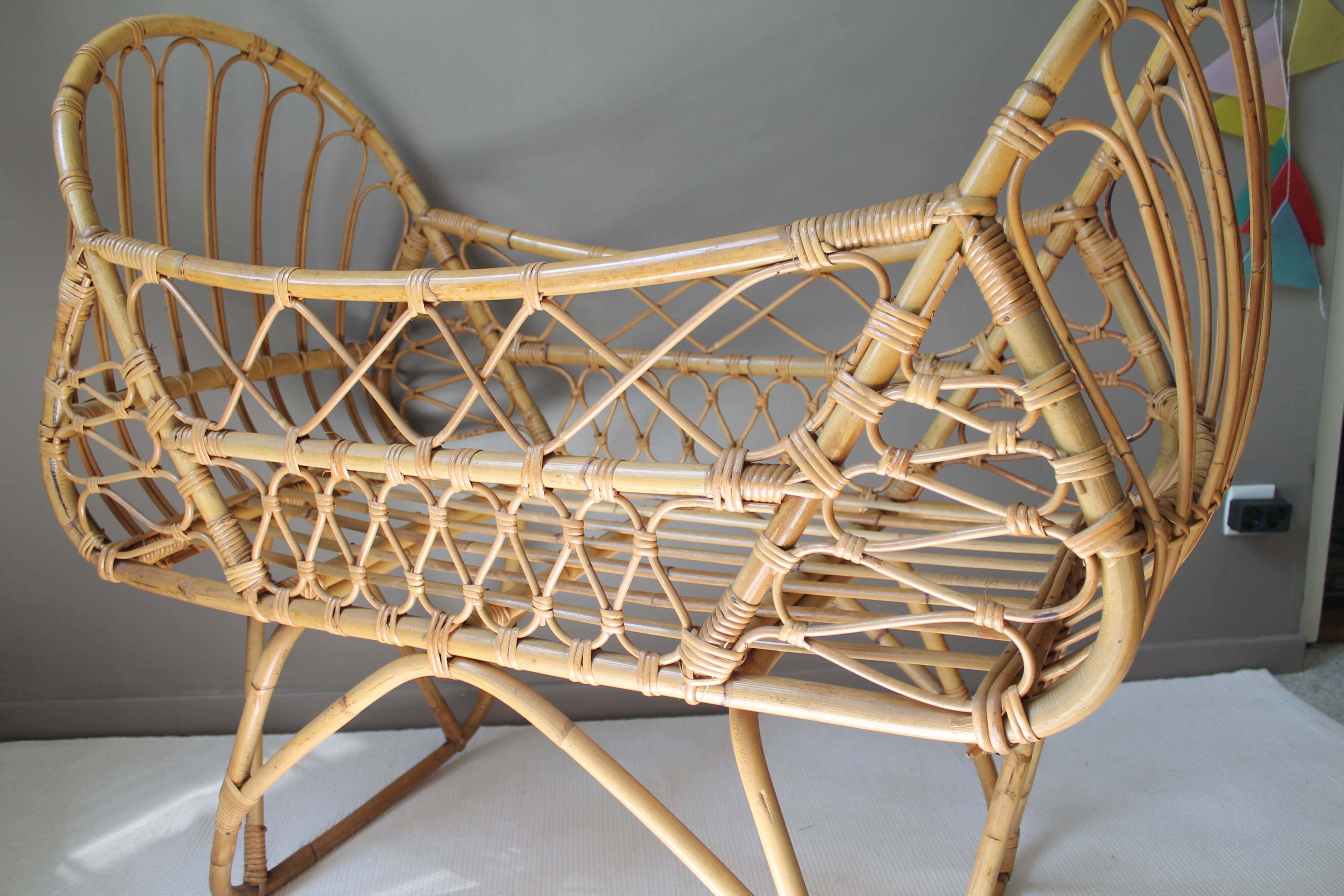 Vintage rattan cradle