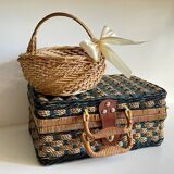 Set of 2 vintage rattan and rope baskets