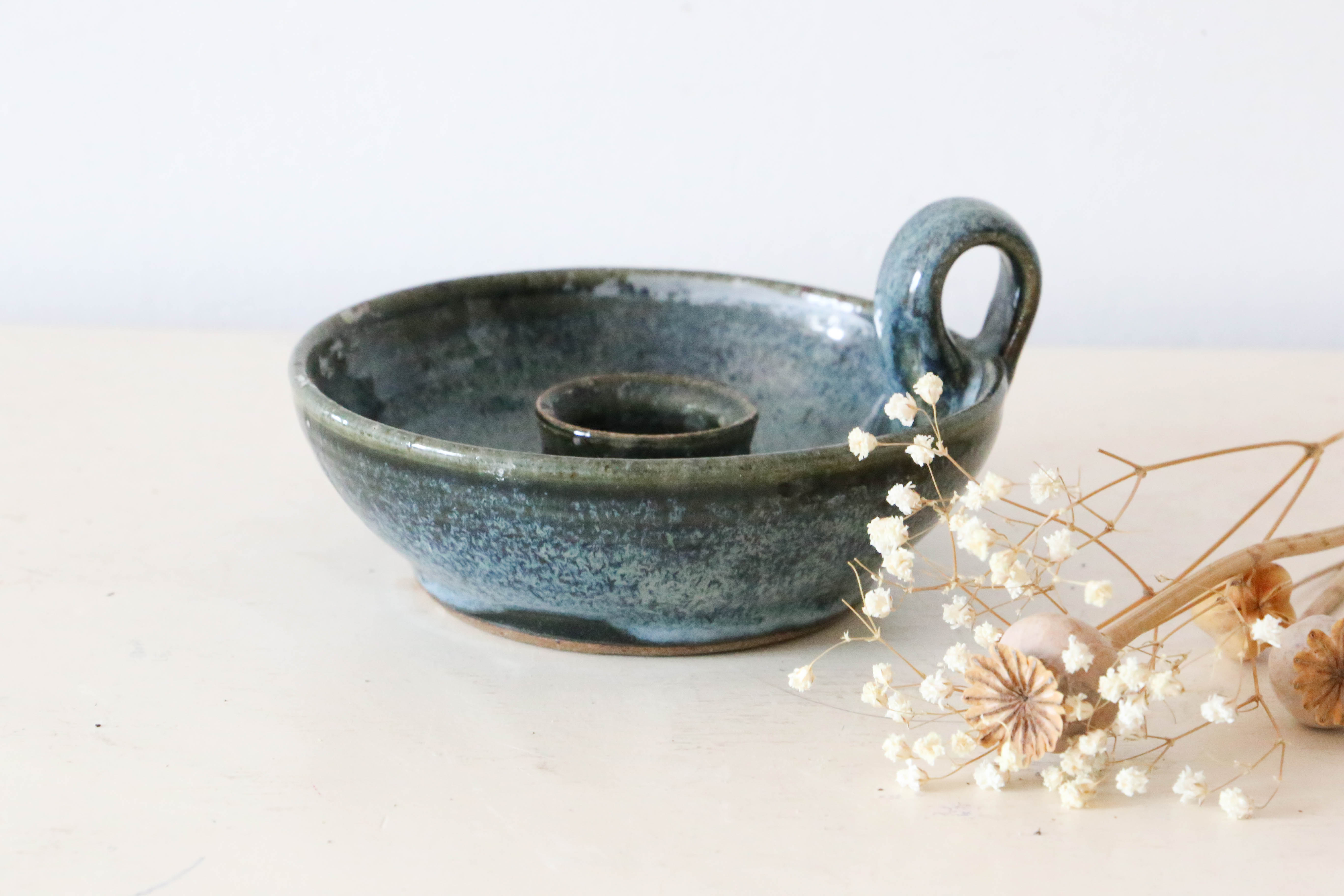 Candle holder, vintage pottery, Manziat, vintage