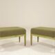 Set of two vintage-style footstools, green wood and bouclé upholstery