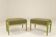 Set of two vintage-style footstools, green wood and bouclé upholstery