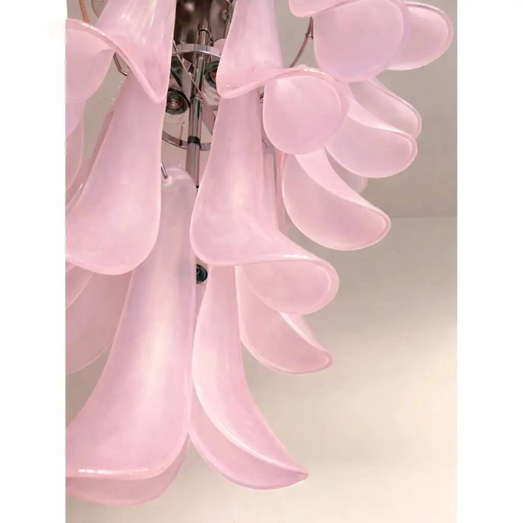 Contemporary Pink Frosted "Selle" Murano Glass Chandelier in Mazzega Style