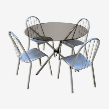 Smoked glass round table and 4 chairs