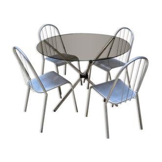 Smoked glass round table and 4 chairs
