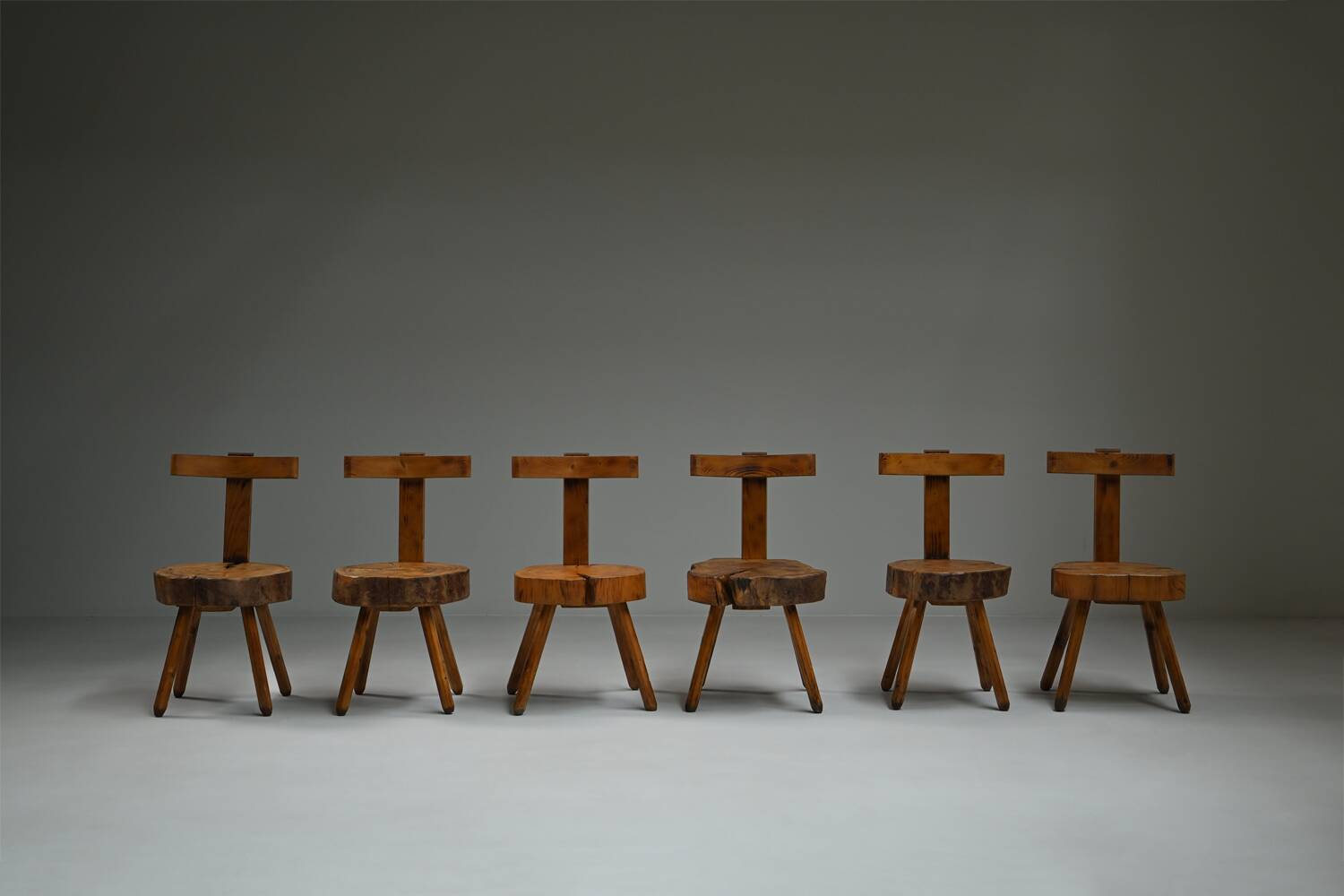 Set brutalist tree trunk chairs, 1970s France.