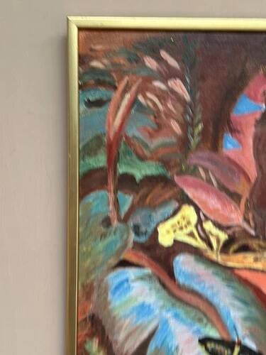 Mid-Century Oil on Canvas – “Forest” by K.R. (1991), Vintage & Framed 42.5×34.5cm