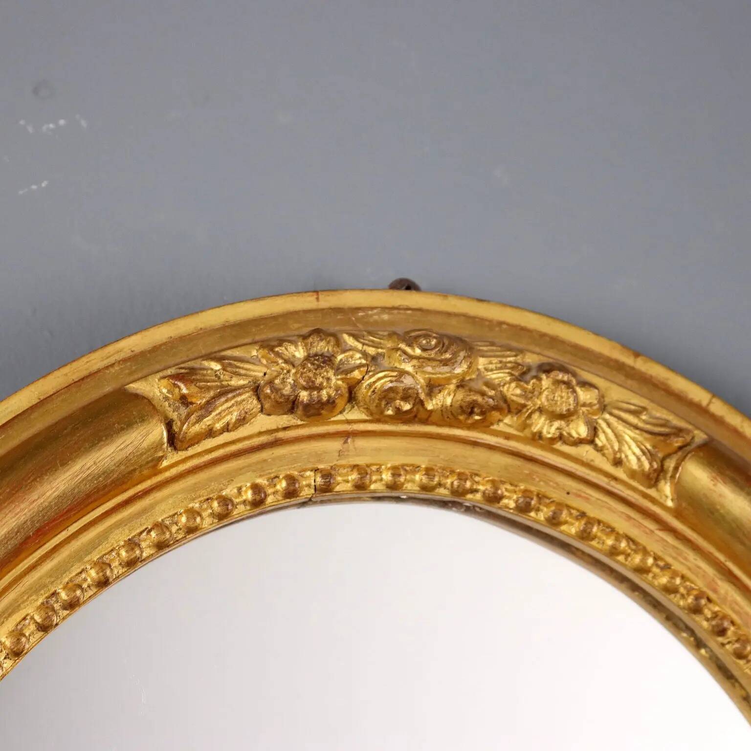 Antique gilded wooden mirror with glass, Italy, 20th century