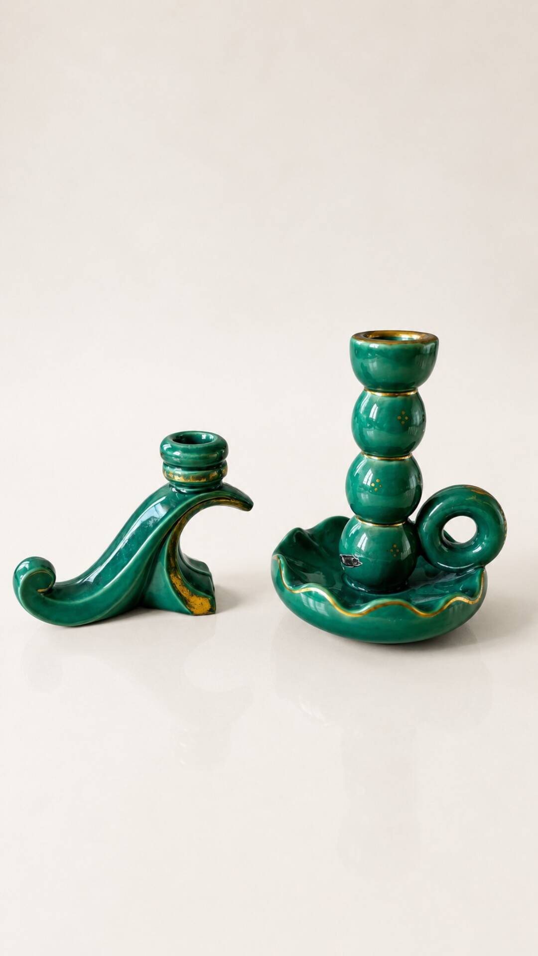 Set de bougeoirs en céramique art déco bohème
