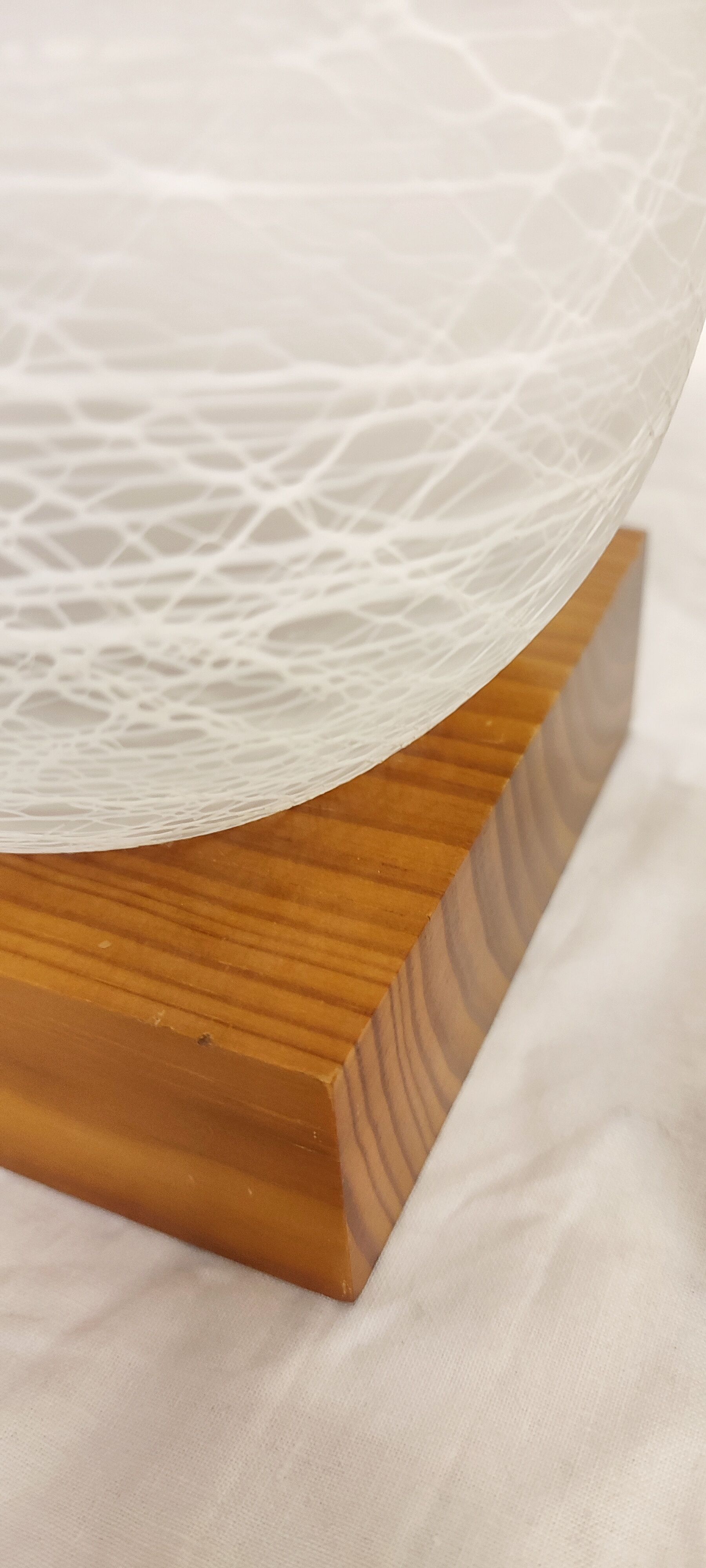 Pair of wooden and glass table lamps. Italy, 1970s.