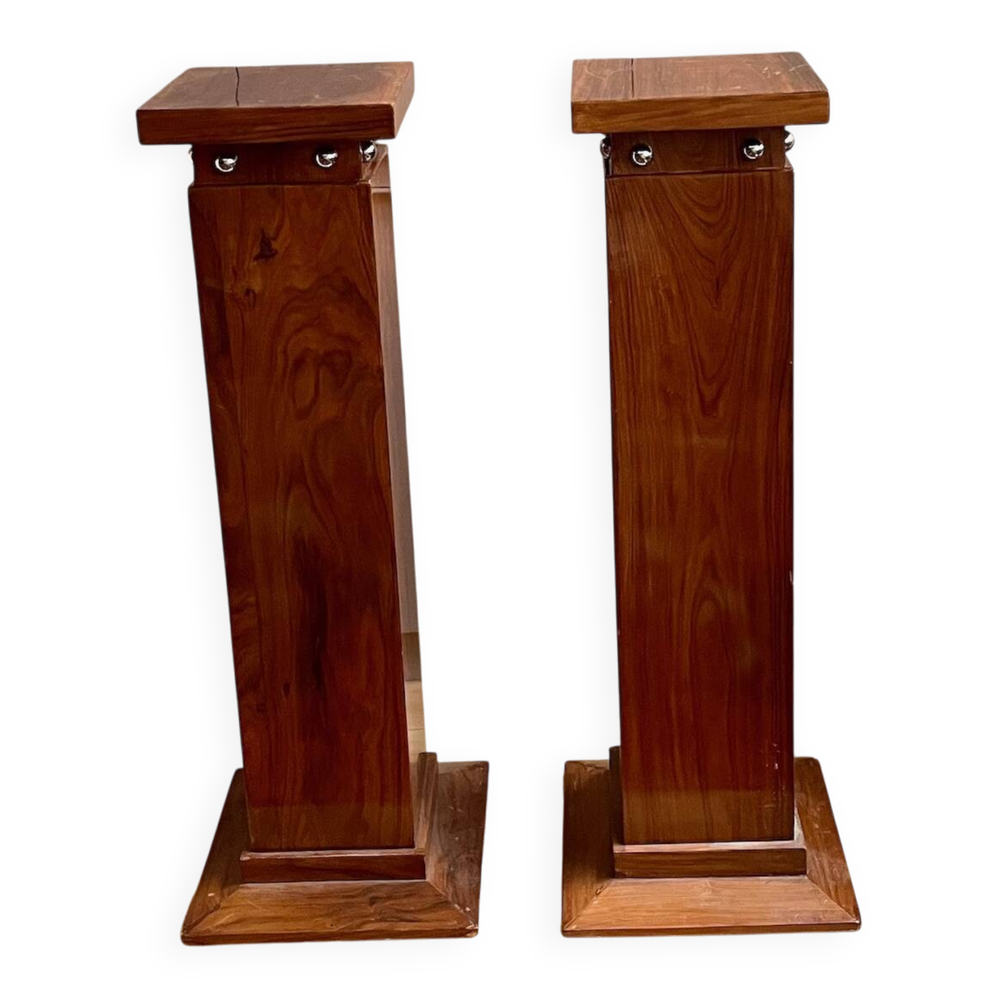 Paire de colonnes / sellettes Art Déco en palissandre  et chrome