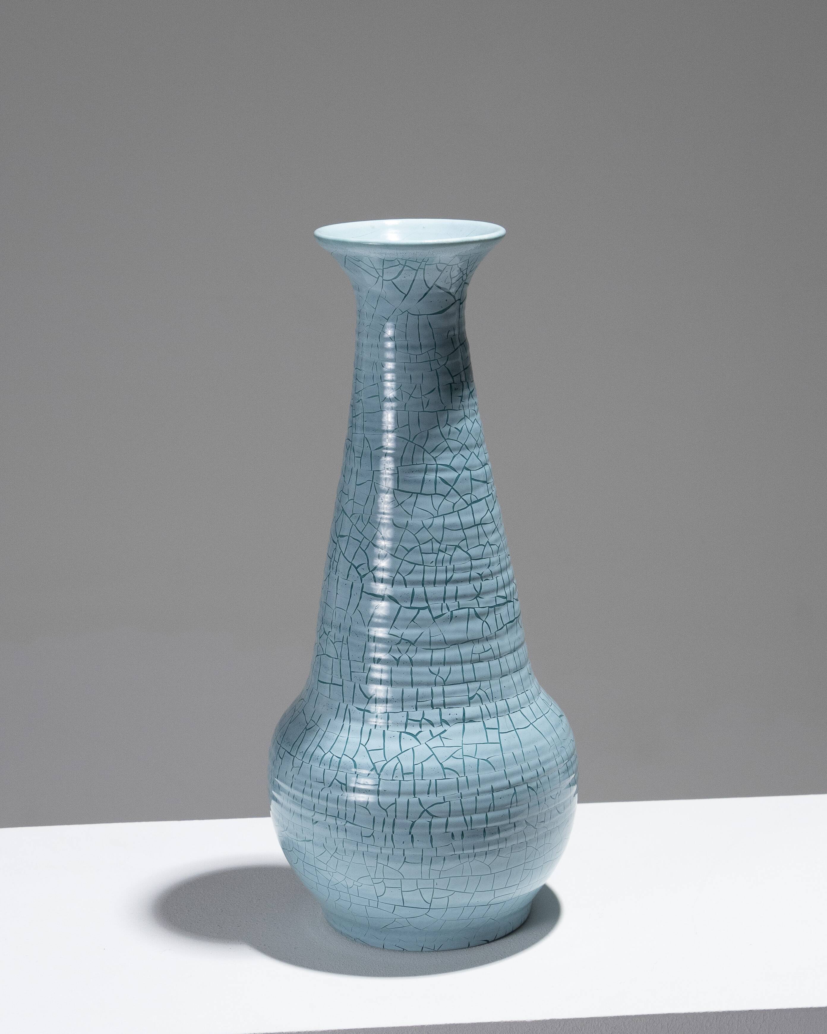 Turquoise ceramic conical vase, accolay, 1950s