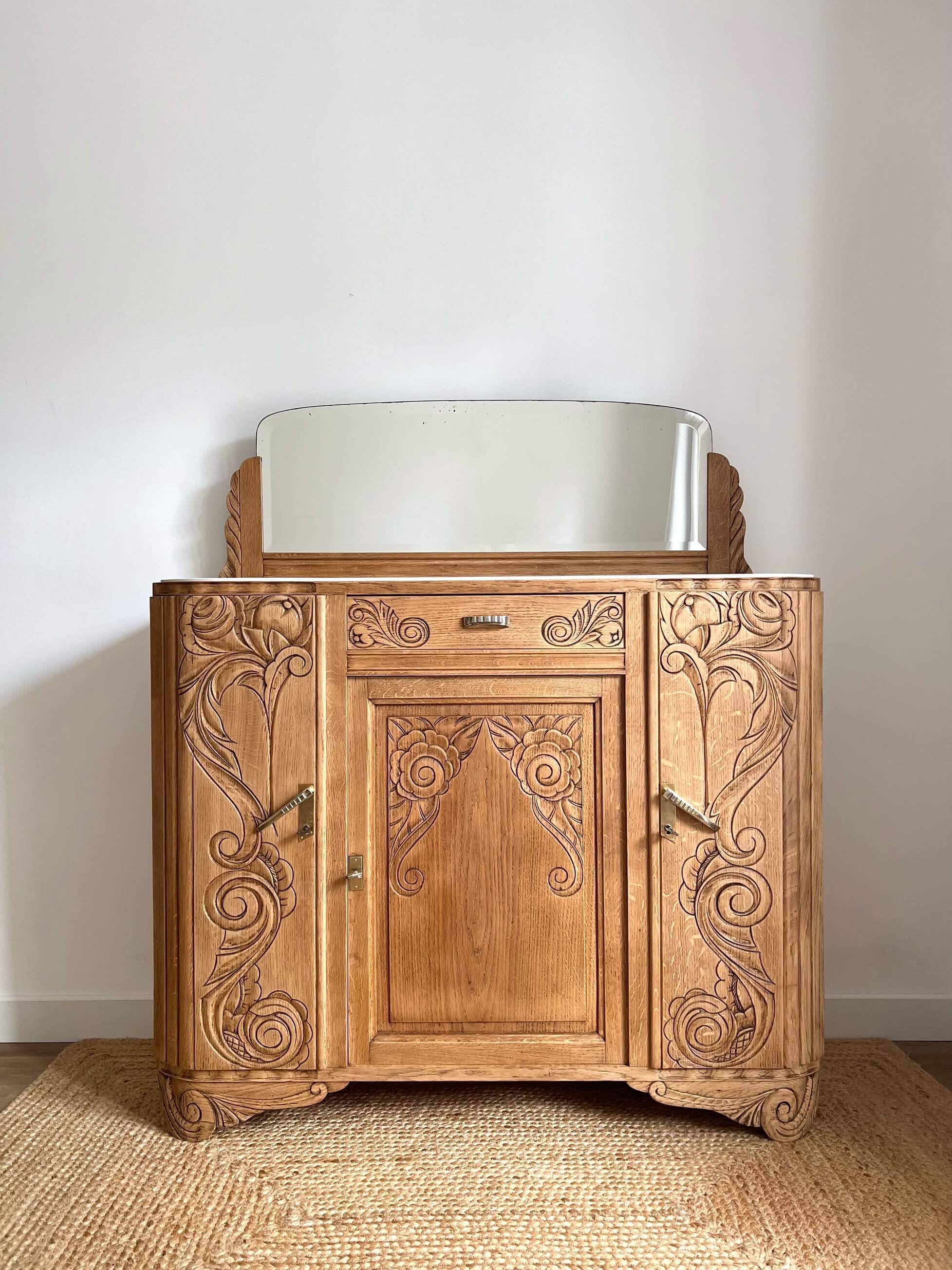 Art Deco oak sideboard with mirror (removable)