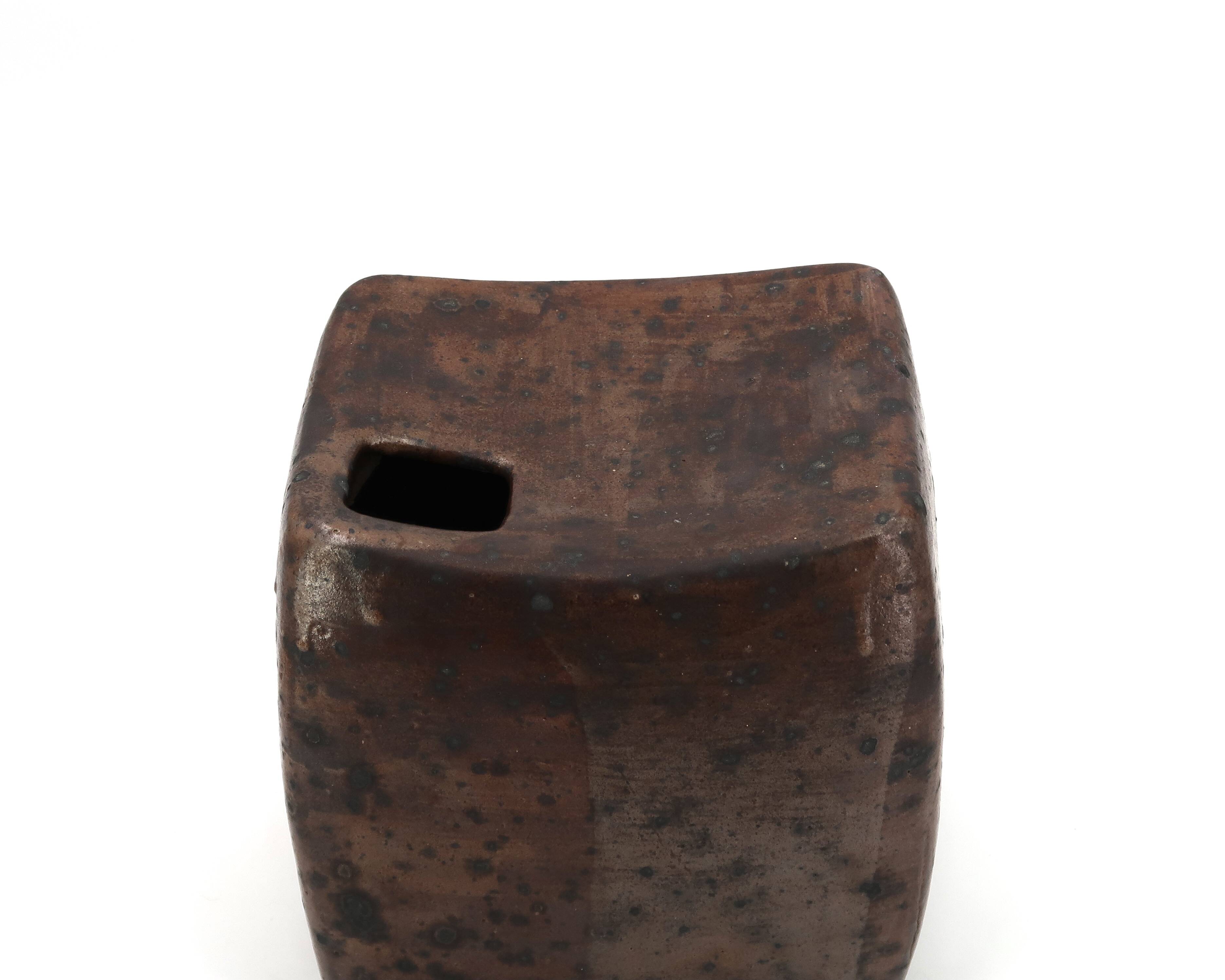 Impressive modernist vase in pyrite stoneware, La Borne, 1970s