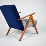 Original armchair compas, pied de poule, blue velvet, 1960s, restored