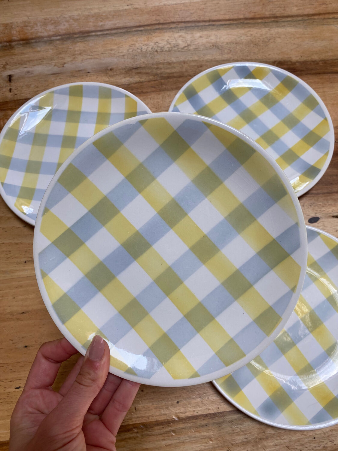 Vichy tile dessert plates