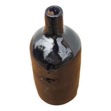 Bouteille en terre cuite vernissée bleu cobalt vintage, bouteille décorative
