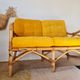 1960s rattan bench - yellow velvet