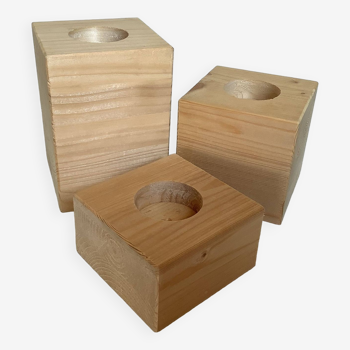 Trio de bougeoirs cube en bois scandinave