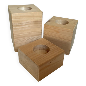 Trio de bougeoirs cube en bois scandinave