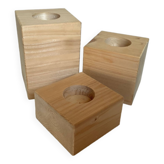 Trio of Scandinavian wooden cube candle holders