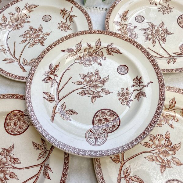 5 grandes assiettes anciennes en Terre de fer marron - Grand Dépôt Paris