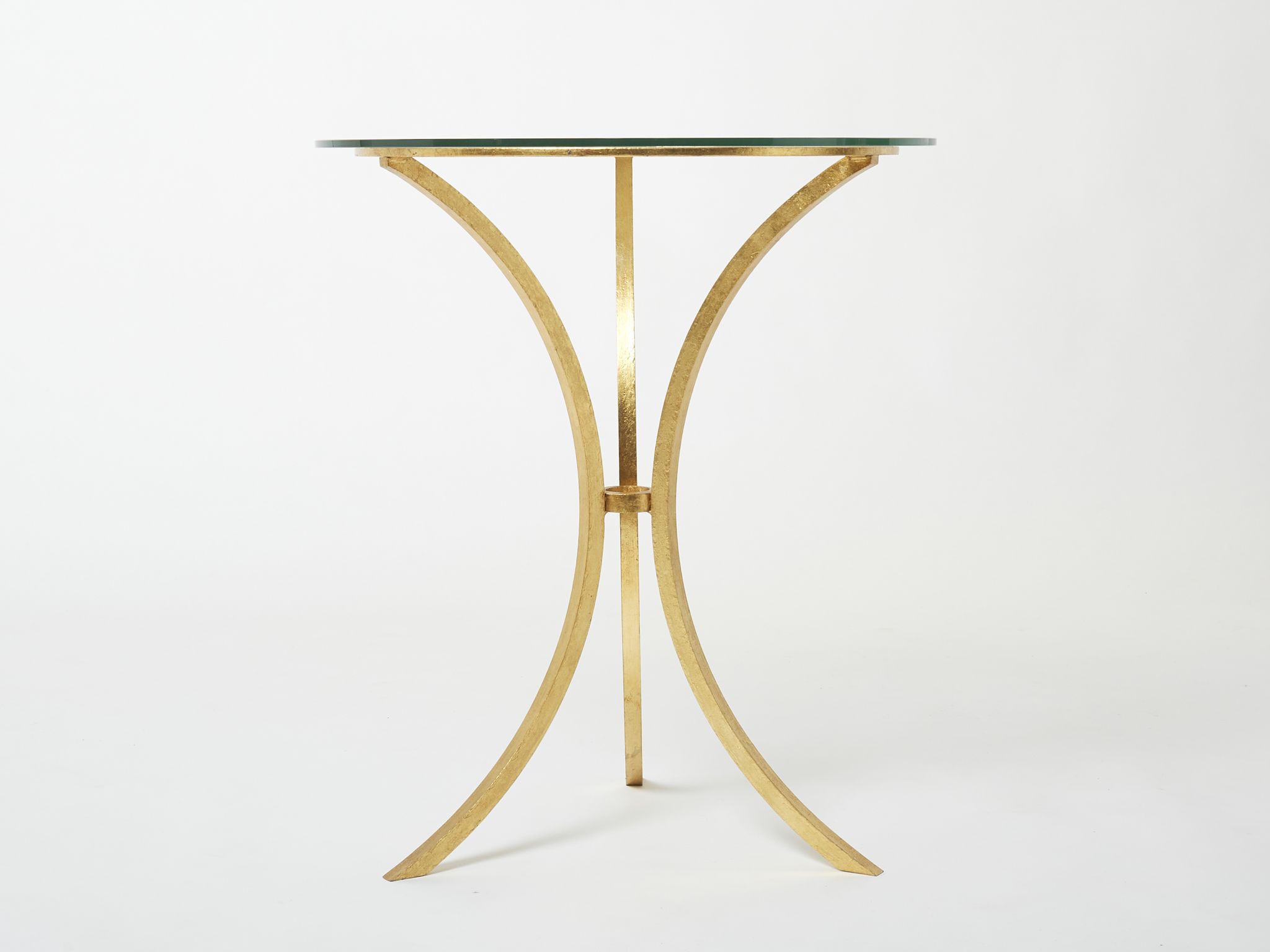 Golden iron and glass pedestal table by Roger Thibier 1960